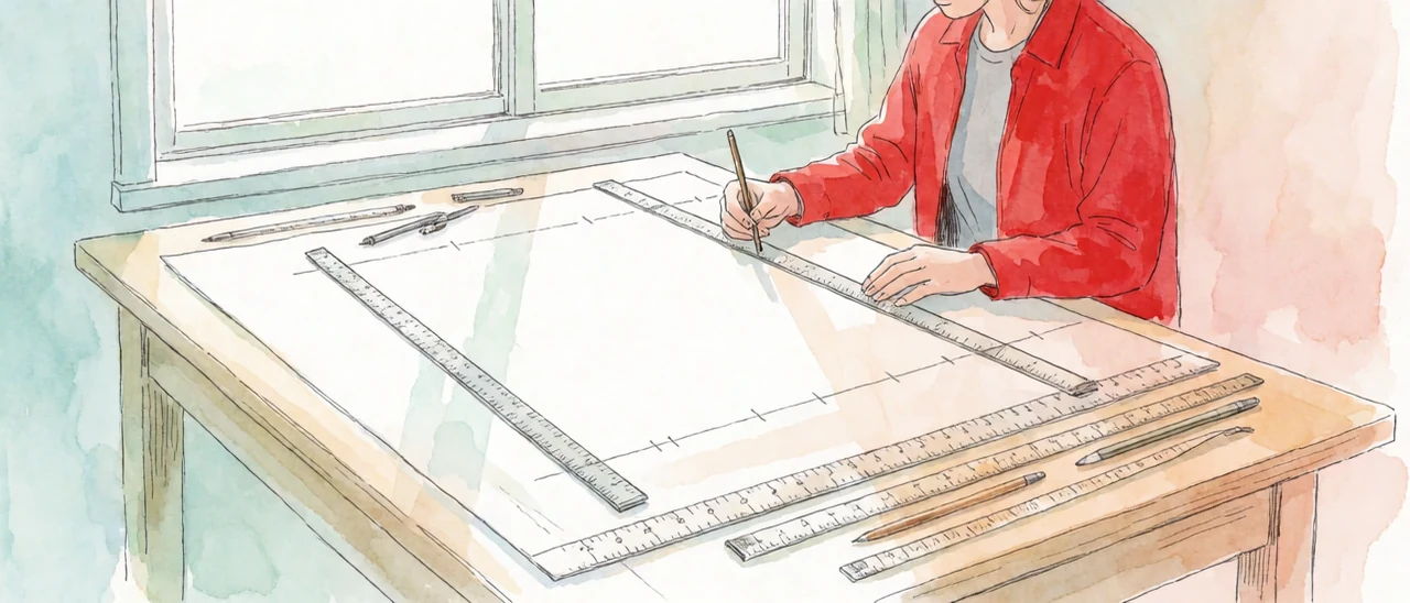 Drawing axes on the drafting table and marking the ticks.